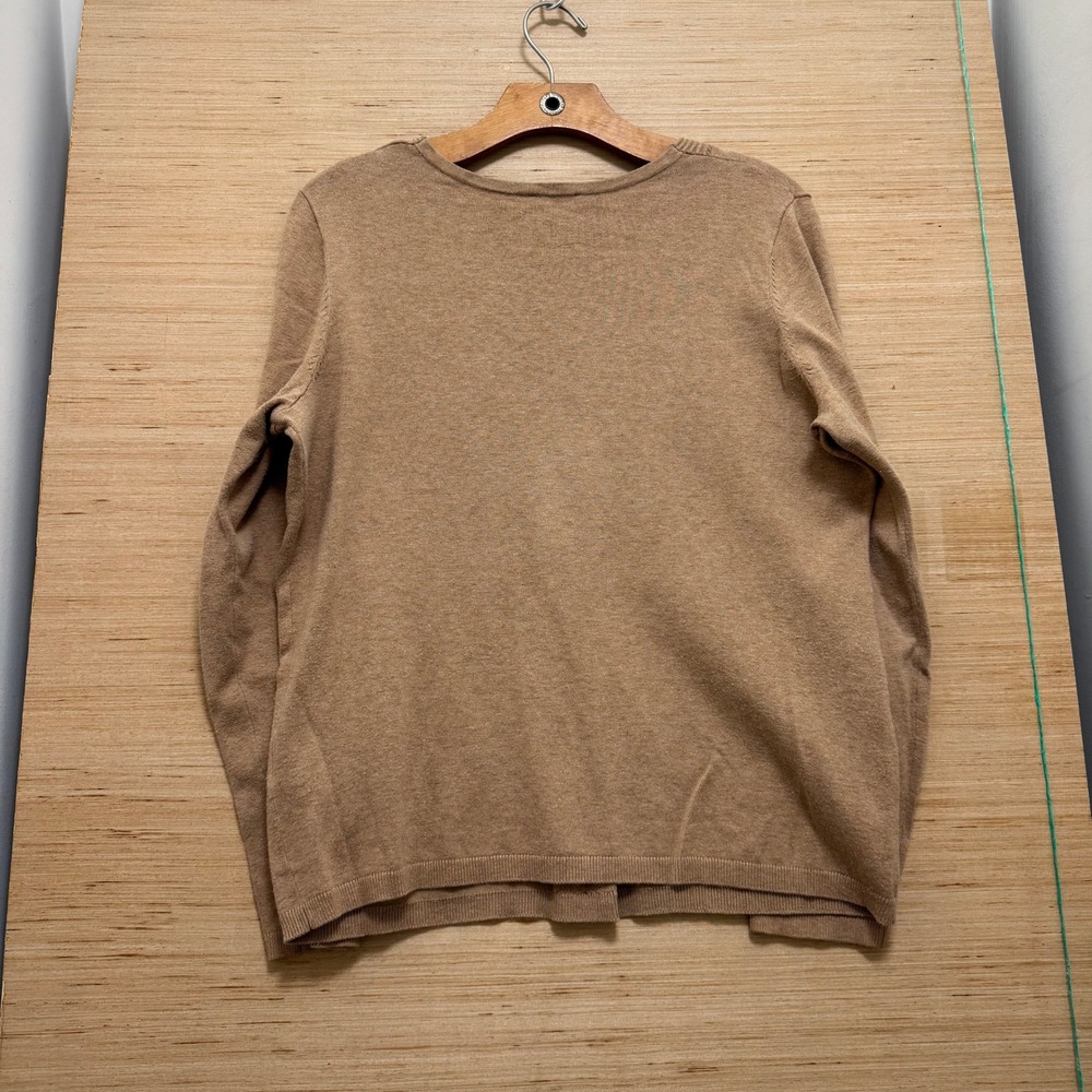 Talbots Mens V-Neck Sweater Camel Tan Ribbed Chevron Detail Long Sleeve Size M - Picture 3 of 5